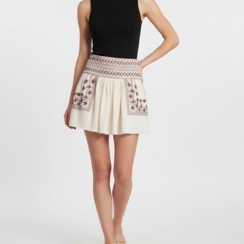 Isabel Marant Étoile Embroidered Cotton Mini Skirt Cottagecore Boho Sz 36 Luxury - Picture 2 of 13